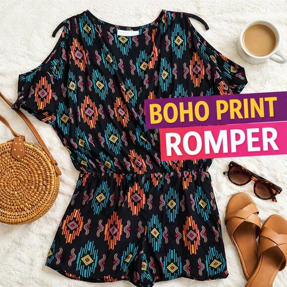 New York & Company Pants - Boho Aztec Print Romper New York & Company Medium Festival Vacation Outfit